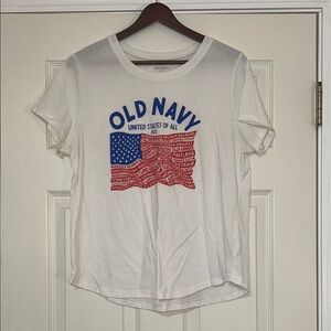 Old Navy White Tee with Red and Blue Graphic